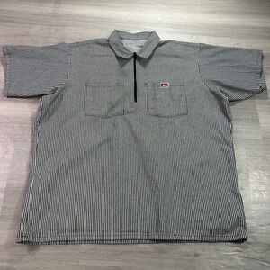 VINTAGE Ben Davis Shirt Mens 4XL Black White Stripe 1/2 Zip Workwear